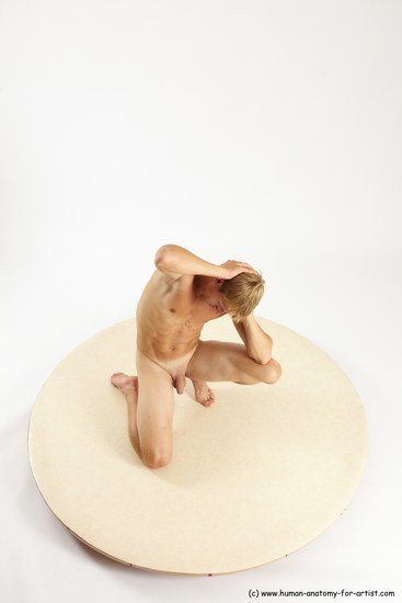 Nude Man White Kneeling poses - ALL Athletic Short Brown Kneeling poses - on one knee Multi angles poses Realistic