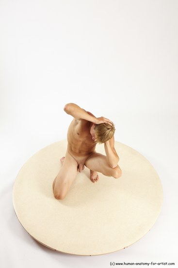 Nude Man White Kneeling poses - ALL Athletic Short Brown Kneeling poses - on one knee Multi angles poses Realistic