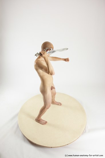 Nude Fighting with sword Man White Standing poses - ALL Slim Bald Standing poses - simple Multi angles poses Realistic