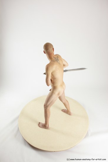 Nude Fighting with sword Man White Standing poses - ALL Slim Bald Standing poses - simple Multi angles poses Realistic