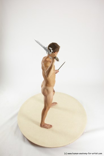 Nude Fighting with sword Man White Standing poses - ALL Athletic Short Brown Standing poses - simple Multi angles poses Realistic