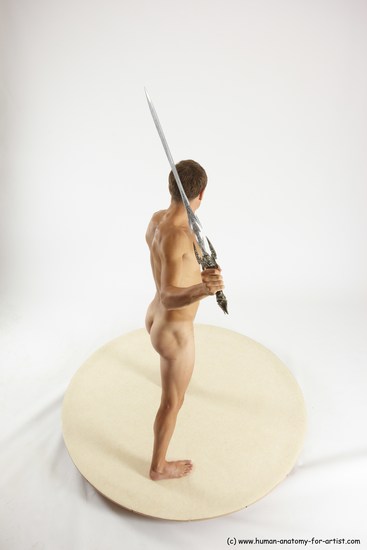 Nude Fighting with sword Man White Standing poses - ALL Athletic Short Brown Standing poses - simple Multi angles poses Realistic