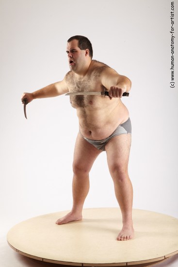 Underwear Fighting with sword Man White Standing poses - ALL Overweight Short Black Standing poses - simple Academic