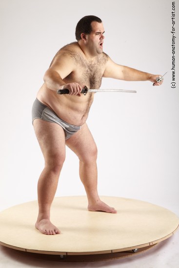 Underwear Fighting with sword Man White Standing poses - ALL Overweight Short Black Standing poses - simple Academic