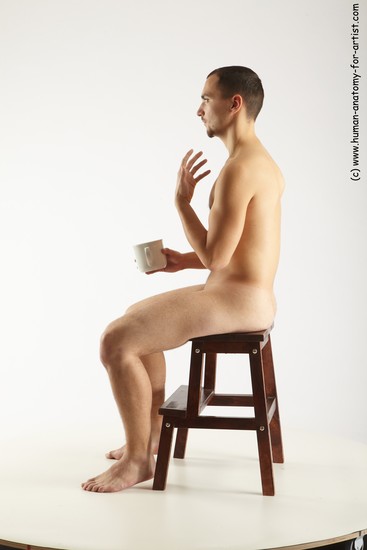 Nude Man White Sitting poses - simple Slim Short Brown Sitting poses - ALL Realistic