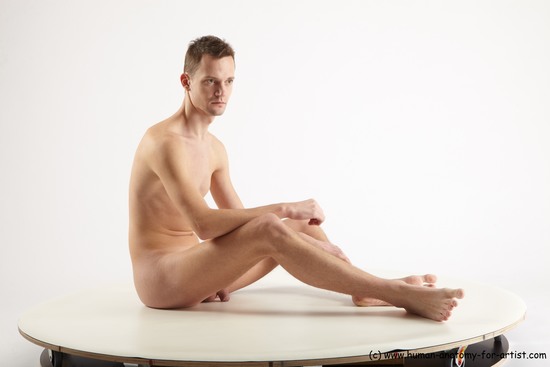 Nude Man White Sitting poses - simple Slim Short Brown Sitting poses - ALL Realistic