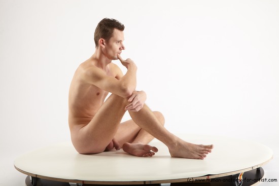 Nude Man White Sitting poses - simple Slim Short Brown Sitting poses - ALL Realistic