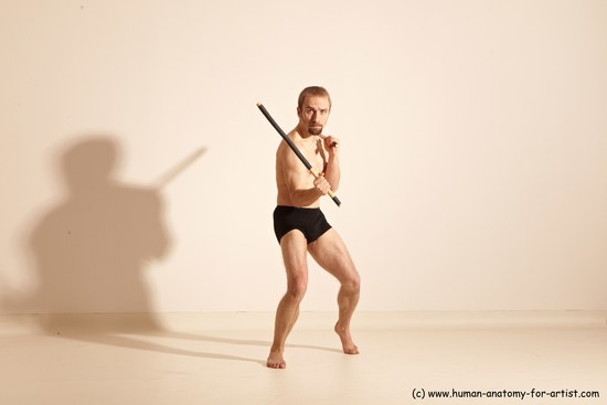 Underwear Fighting Man White Moving poses Slim Short Blond Dynamic poses Academic