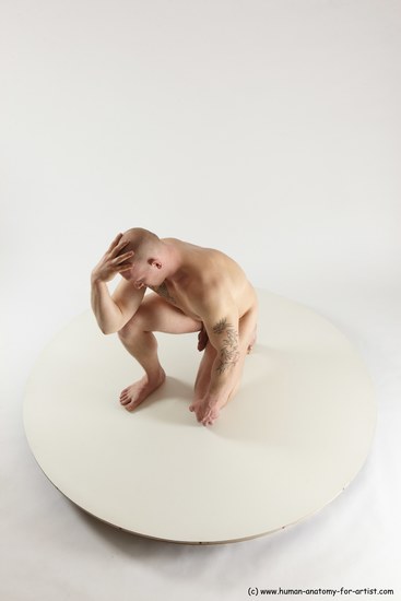 Nude Man White Standing poses - ALL Slim Bald Standing poses - knee-bend Multi angles poses Realistic