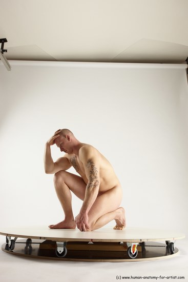 Nude Man White Standing poses - ALL Slim Bald Standing poses - knee-bend Multi angles poses Realistic