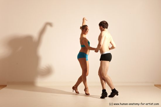 Underwear Woman - Man White Slim Short Brown Dancing Dynamic poses Academic