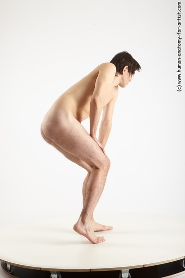 Nude Man White Standing poses - ALL Slim Short Brown Standing poses - knee-bend Realistic