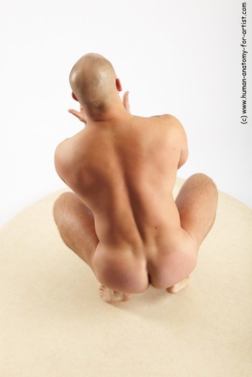 Nude Man White Standing poses - ALL Slim Bald Standing poses - knee-bend Realistic