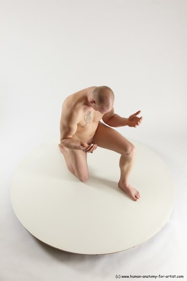 Nude Man White Kneeling poses - ALL Slim Bald Kneeling poses - on one knee Multi angles poses Realistic