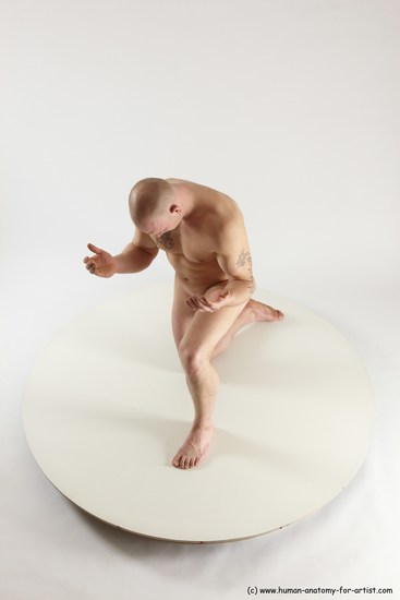 Nude Man White Kneeling poses - ALL Slim Bald Kneeling poses - on one knee Multi angles poses Realistic