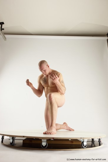 Nude Man White Kneeling poses - ALL Slim Bald Kneeling poses - on one knee Multi angles poses Realistic