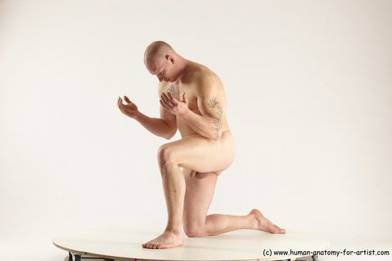 Nude Man White Kneeling poses - ALL Slim Bald Kneeling poses - on one knee Multi angles poses Realistic