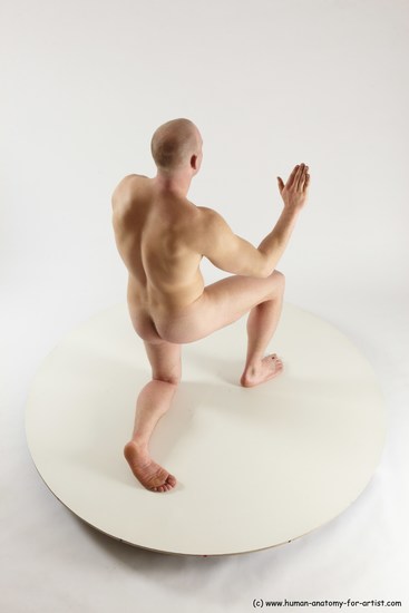 Nude Man White Kneeling poses - ALL Slim Bald Kneeling poses - on one knee Multi angles poses Realistic