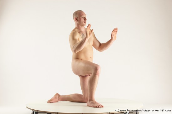 Nude Man White Kneeling poses - ALL Slim Bald Kneeling poses - on one knee Multi angles poses Realistic