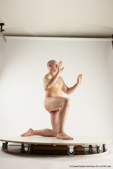 Nude Man White Kneeling poses - ALL Slim Bald Kneeling poses - on one knee Multi angles poses Realistic