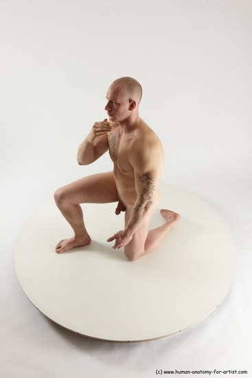 Nude Man White Kneeling poses - ALL Slim Bald Kneeling poses - on one knee Multi angles poses Realistic