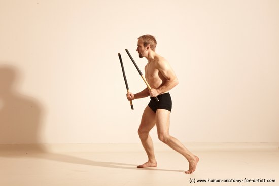 Underwear Fighting Man White Moving poses Slim Short Blond Dynamic poses Academic