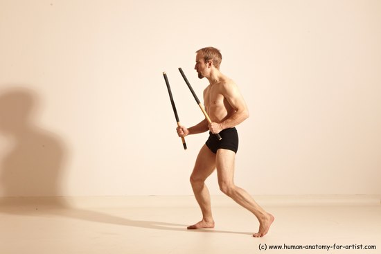 Underwear Fighting Man White Moving poses Slim Short Blond Dynamic poses Academic