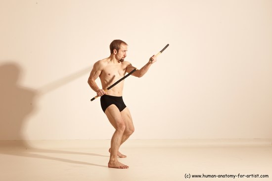 Underwear Fighting Man White Moving poses Slim Short Blond Dynamic poses Academic