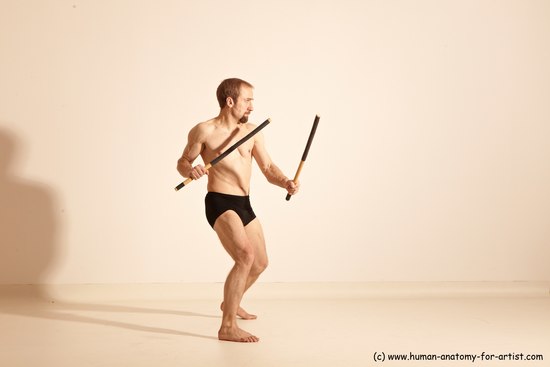 Underwear Fighting Man White Moving poses Slim Short Blond Dynamic poses Academic