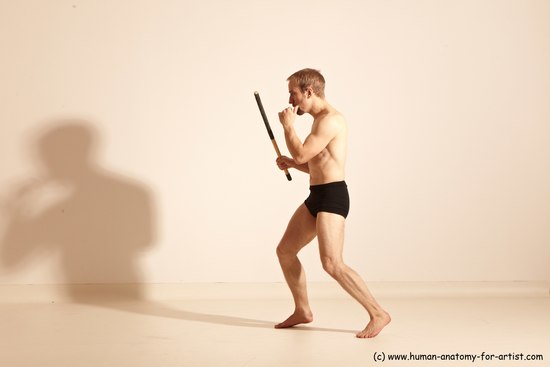 Underwear Fighting Man White Moving poses Slim Short Blond Dynamic poses Academic