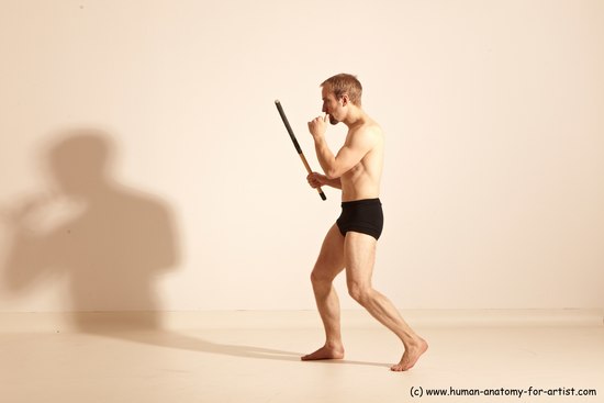 Underwear Fighting Man White Moving poses Slim Short Blond Dynamic poses Academic