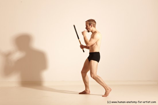 Underwear Fighting Man White Moving poses Slim Short Blond Dynamic poses Academic