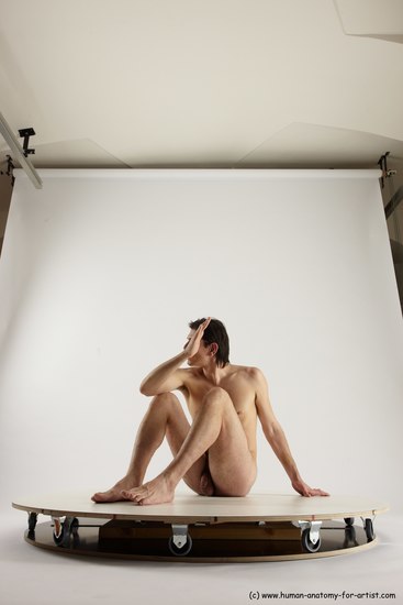 Nude Man White Sitting poses - simple Slim Short Brown Sitting poses - ALL Multi angles poses Realistic