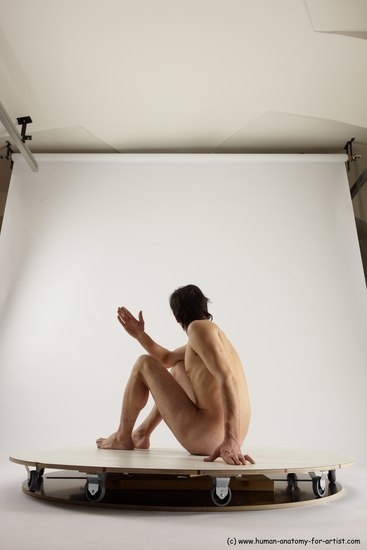 Nude Man White Sitting poses - simple Slim Short Brown Sitting poses - ALL Multi angles poses Realistic