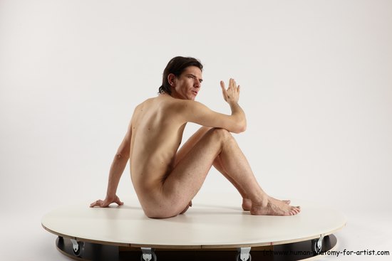 Nude Man White Sitting poses - simple Slim Short Brown Sitting poses - ALL Multi angles poses Realistic