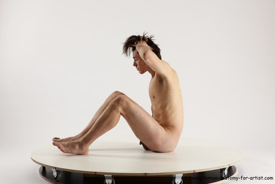 Nude Man White Sitting poses - simple Slim Short Brown Sitting poses - ALL Multi angles poses Realistic