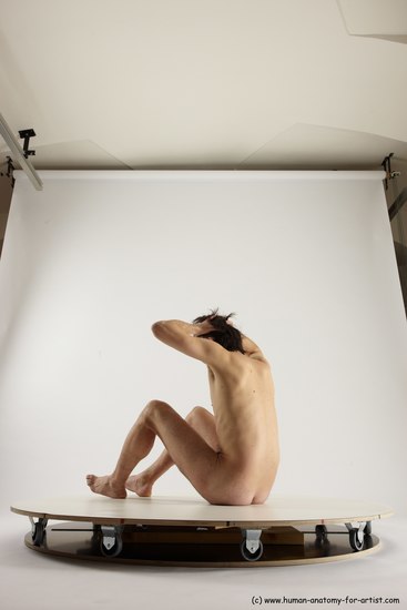 Nude Man White Sitting poses - simple Slim Short Brown Sitting poses - ALL Multi angles poses Realistic