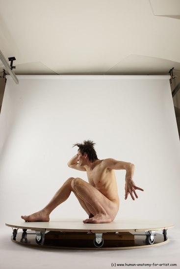 Nude Man White Sitting poses - simple Slim Short Brown Sitting poses - ALL Multi angles poses Realistic