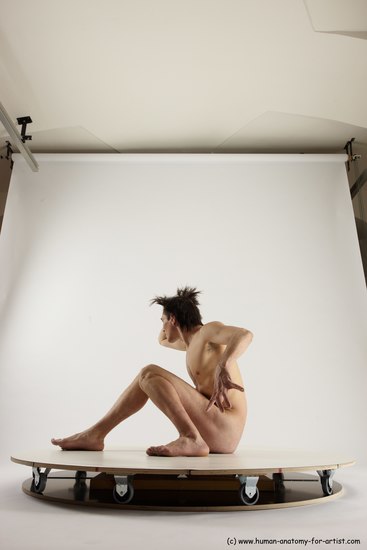 Nude Man White Sitting poses - simple Slim Short Brown Sitting poses - ALL Multi angles poses Realistic