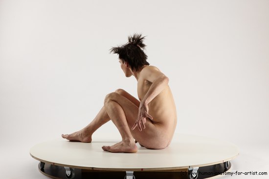 Nude Man White Sitting poses - simple Slim Short Brown Sitting poses - ALL Multi angles poses Realistic