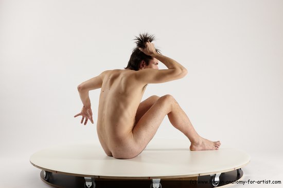 Nude Man White Sitting poses - simple Slim Short Brown Sitting poses - ALL Multi angles poses Realistic