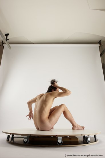 Nude Man White Sitting poses - simple Slim Short Brown Sitting poses - ALL Multi angles poses Realistic