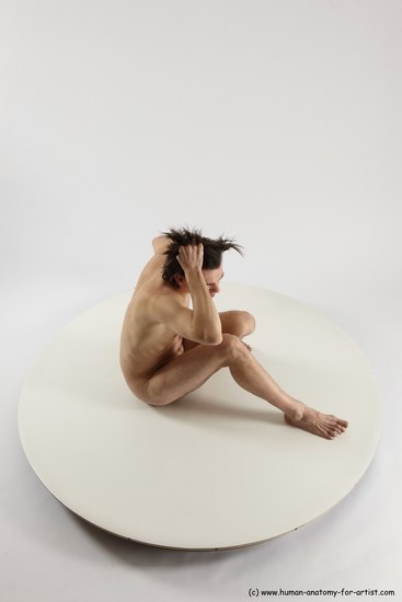 Nude Man White Sitting poses - simple Slim Short Brown Sitting poses - ALL Multi angles poses Realistic