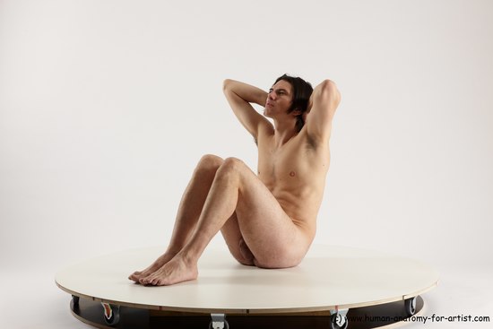 Nude Man White Sitting poses - simple Slim Short Brown Sitting poses - ALL Multi angles poses Realistic