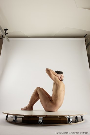 Nude Man White Sitting poses - simple Slim Short Brown Sitting poses - ALL Multi angles poses Realistic