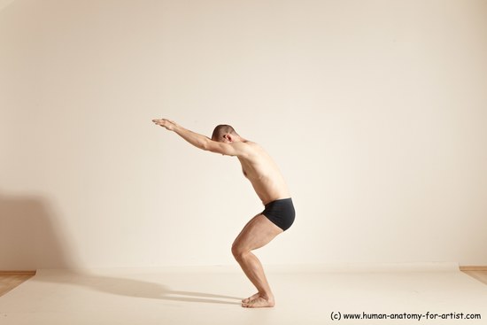 Underwear Gymnastic poses Man White Slim Bald Dancing Dynamic poses Academic