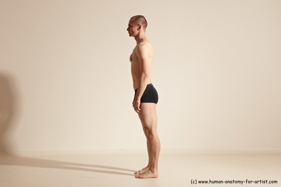 Underwear Gymnastic poses Man White Slim Bald Dancing Dynamic poses Academic