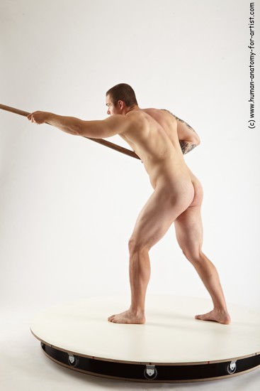 Nude Fighting with sword Man White Standing poses - ALL Slim Short Brown Standing poses - simple Realistic