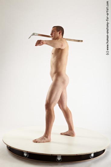 Nude Fighting with sword Man White Standing poses - ALL Slim Short Brown Standing poses - simple Realistic