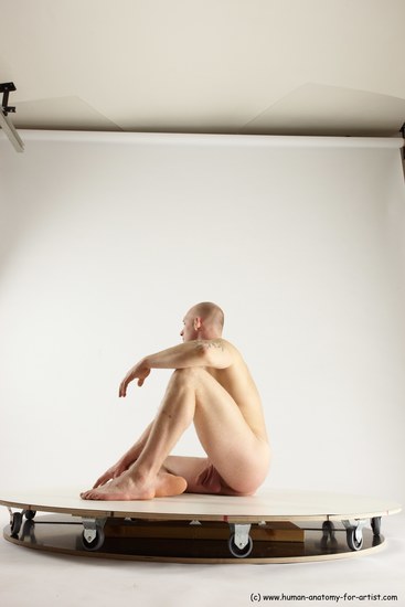 Nude Man White Sitting poses - simple Slim Bald Sitting poses - ALL Multi angles poses Realistic